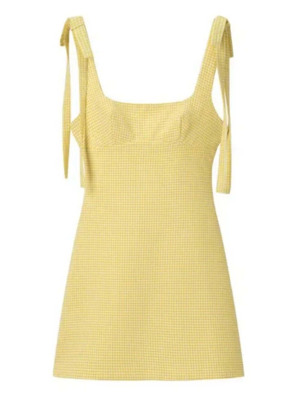 Yellow Gingham Tie Strap Mini Dress | Lemon Market Vacation Dress - Picture 2 of 5
